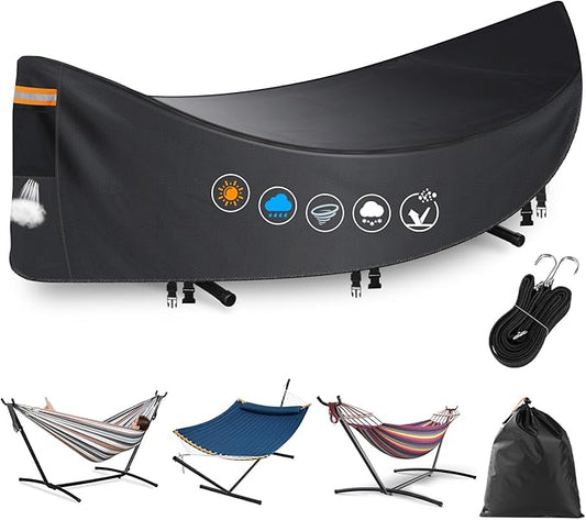 Hammock Cover Waterproof,Heavy Duty 420D Hammock Stand Covers for Outdoor,Breathable Dust Protector with 2 Air Vents,3 Windproof Buckles，Universal Cover Fits for 11-12ft Stand,All-weather Protection