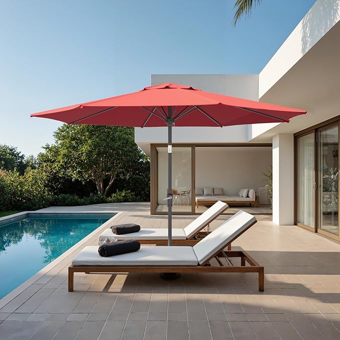 Sannwsg Patio Umbrellas, Pool Umbrella with 8 Sturdy Ribs, Outdoor Umbrella with Push Button Tilt/Crank, Deck Umbrellas, Market Umbrela Table for Backyard, Deck, Garden, Pool