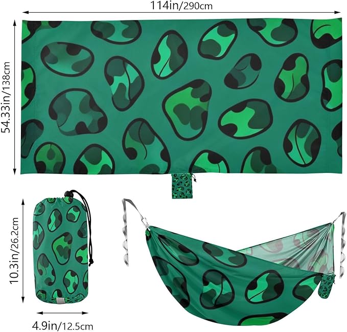 Green Leopard Outdoor Hammock with Tree Straps for Outside Patio Garden