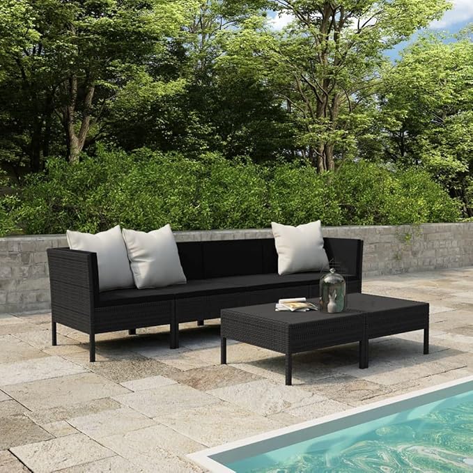 Patio Lounge Set with Cushions,Outdoor Patio Furniture,Outdoor Chat Conversation Set,Garden Furniture Sets,for Patio,Backyard,Garden,Outdoor,6 Piece Poly Rattan Black