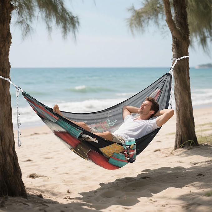 FRMG Christmas Santa Claus Hammock 500 lbs Capacity Portable Hammocks with Tree Straps & Attached Carry Bag, Camping Essentials Gear, 2010294a