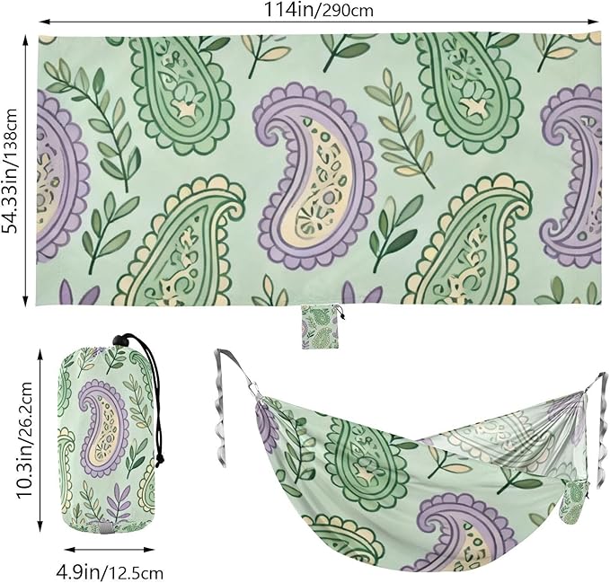 Pastel Paisley Outdoor Hammock with Tree Straps for Outside Beach Patio Garden