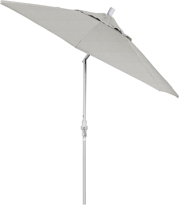 California Umbrella 9' Round Aluminum Patio Umbrella, Crank Lift, Collar Tilt, White Pole, Granite