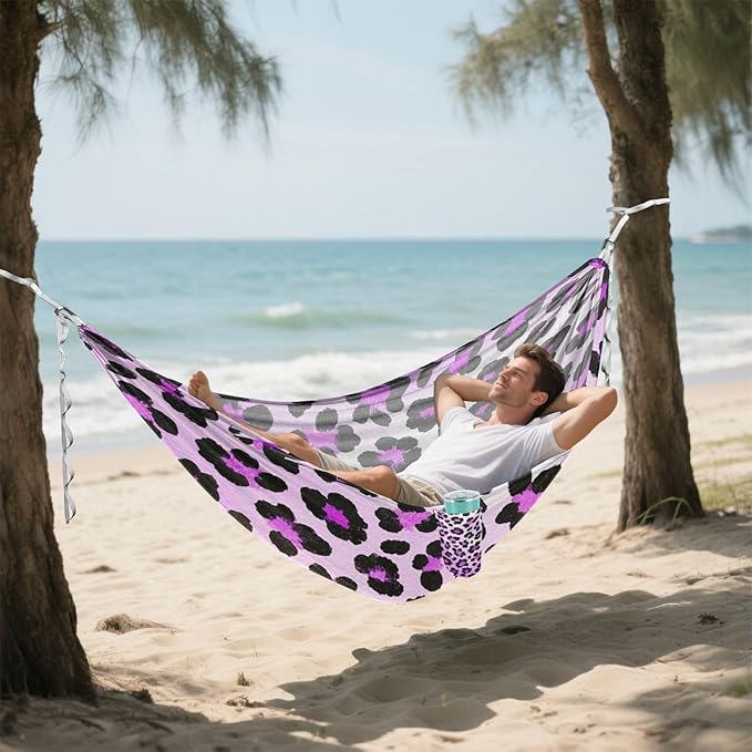 Cheetah Fur Skin Gradient Violet 330lb Capacity Camping Hammocks with Portabl Carry Bag Indoor Hammock for Outside Patio Backyard Poolside hamaca de Algodon para Jardin