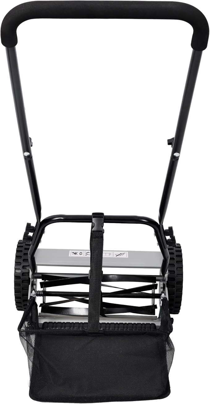 14 Inch 5-Blade Push Reel Lawn Mower with Grass Catcher Manual Eco-Friendly Gray Reel Mower Adjustable Height 0.6-1.8 Inches Lightweight 13.6 lbs Hand Push Mower for Residential Lawn Care