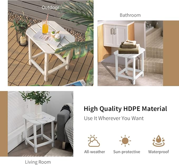 Giantex Side Table Outdoor Small Patio Table 18” Adirondack Table, Weather Resistant End Tables, Outside Square Tea Table for Patio, Backyard, Poolside, Garden, Balcony (1, White)