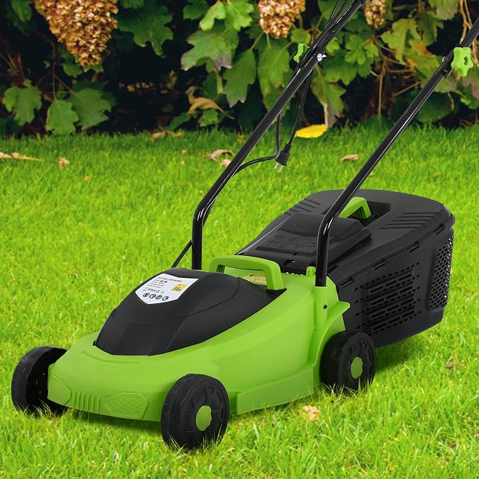 Electric Lawn Mower Corded Push Mower with 12 Amp, 13 Inch Lawnmower with 3 Adjustable Cutting Heights and Collection Box Included for Yard, Lawn and Garden Care