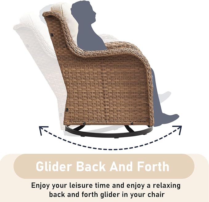 5 Pieces Patio Furniture-PE Wicker Outdoor Swivel Rocker Patio Chairs with Side Table Ottomans Outdoor Conversation Set for Porch Deck Balcony Garden-Yellow/Beige