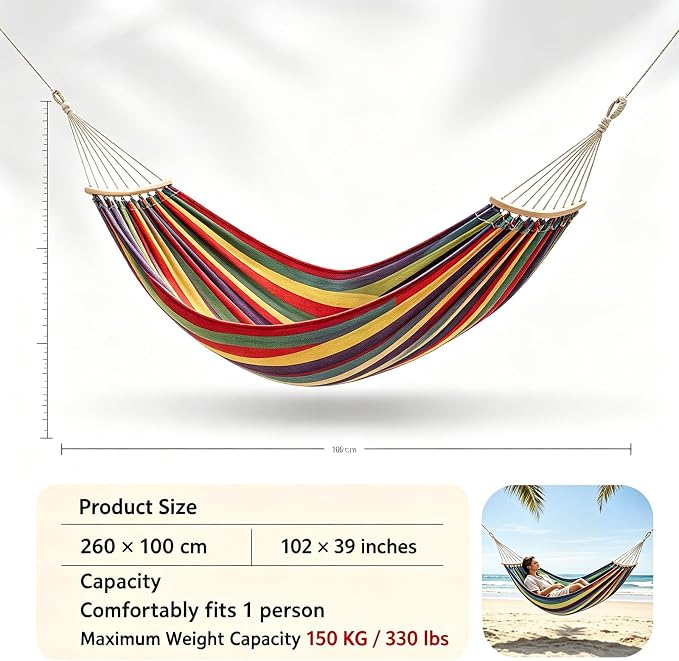 Hammock Replacement for Stand (Blue & White, 1 Person, Anti-ROLL Design) | Hammock Without Stand, Rope Hammocks for Outdoor Travel Portable Lightweight Hammocks with Tree Straps and Storage Bag