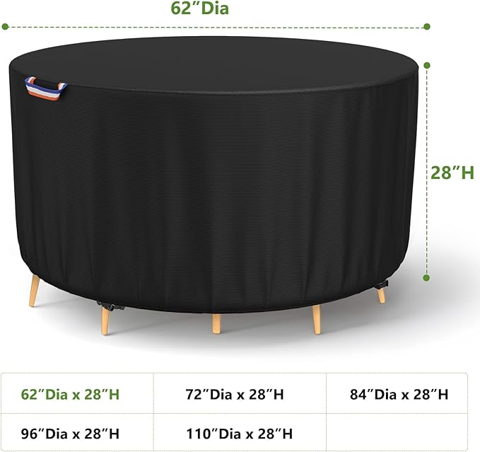 STARTWO Round Patio Furniture Covers ,Outdoor Furniture Table Covers Waterproof ,UV Resistant (62" Dia x 28" H)