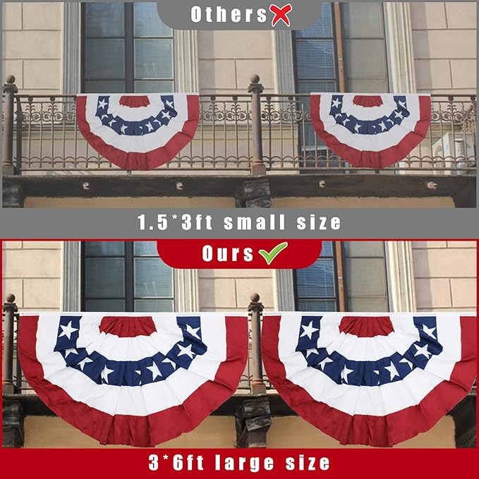 American Pleated Fan Flag, 3 x 6 Ft USA Patriotic Half Fan Bunting, Indoor Outdoor 4th of July Memorial Day 250th Anniversary Decorations (2 Pcs)