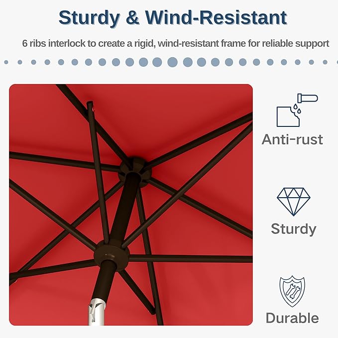 6.5'x10' Rectangular Patio Outdoor Umbrella,Large Coverage with Push-Button Tilt & UV Protection,Sturdy Ribs for Deck,Lawn,Pool,Backyard