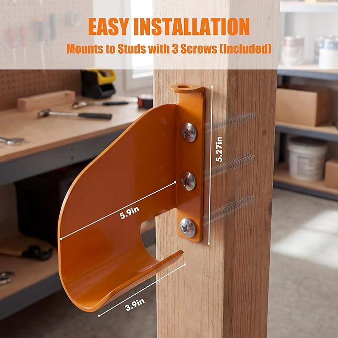 Chainsaw Hanger Holder – 304 Stainless Steel Wall Mount Bracket, Heavy Gauge, Powder-Coated Orange, Fits Stihl 009 011 200T 201T 024 026 360 362 044 660 661, Poulan, Poulan Pro, Husqvarna