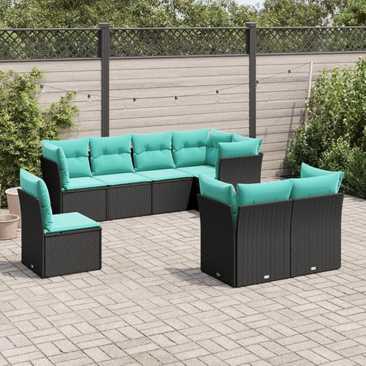 8 Piece Patio Sofa Set with Cushions, Front Porch Furniture Patio Conversation Set Sectional Sofa Outdoor Dining Sets for Garden Poolside Piazza Negotiation Area Black Poly Rattan