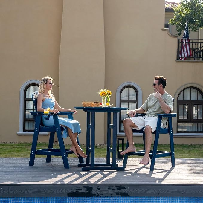 Sundale Outdoor Adirondack Round Bar Table, 39 Inch Height Patio Large Pub Table for 4, All Weather HDPE High Top Bistro Counter Table for Outside Deck Porch Balcony Poolside, Navy Blue