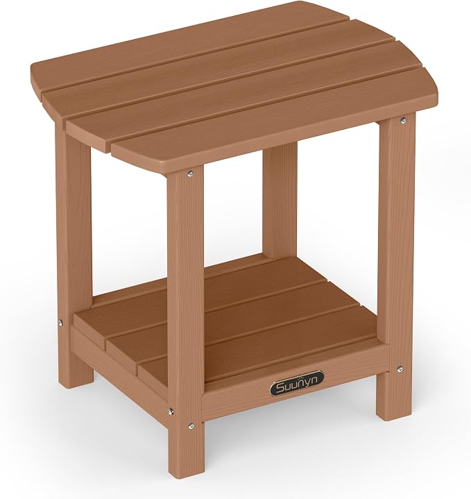 Outdoor Side Table – 2-Tier HDPE Adirondack Side Table, Sturdy Small Outdoor Tables, Weather-Resistant & Easy Assembly Patio End Tables for Garden, Balcony, Porch & Poolside (Teak)
