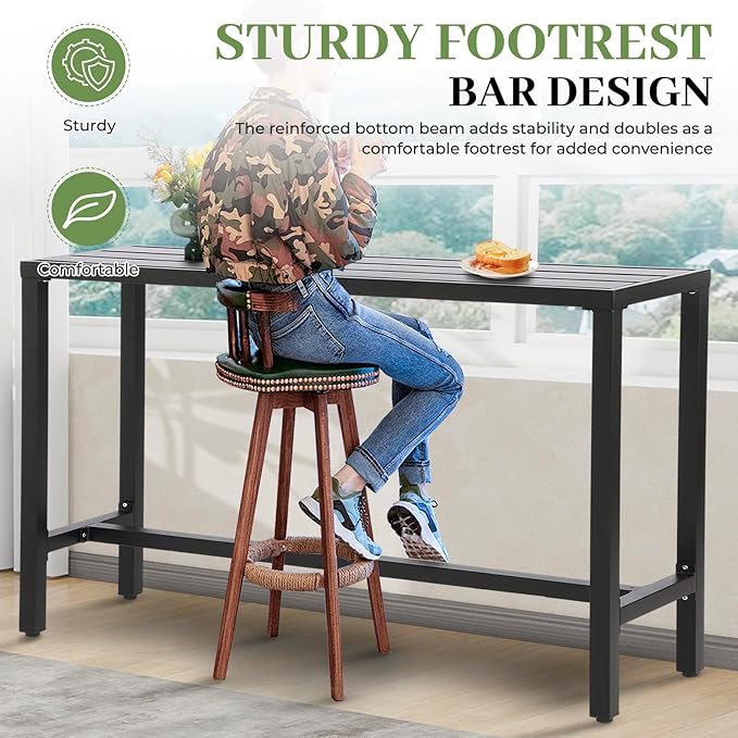 Outdoor Bar Table, Patio Counter Height Bar Tables, 63" Rectangle Bar Table for Patio, Garden, Yard, Balcony, Poolside