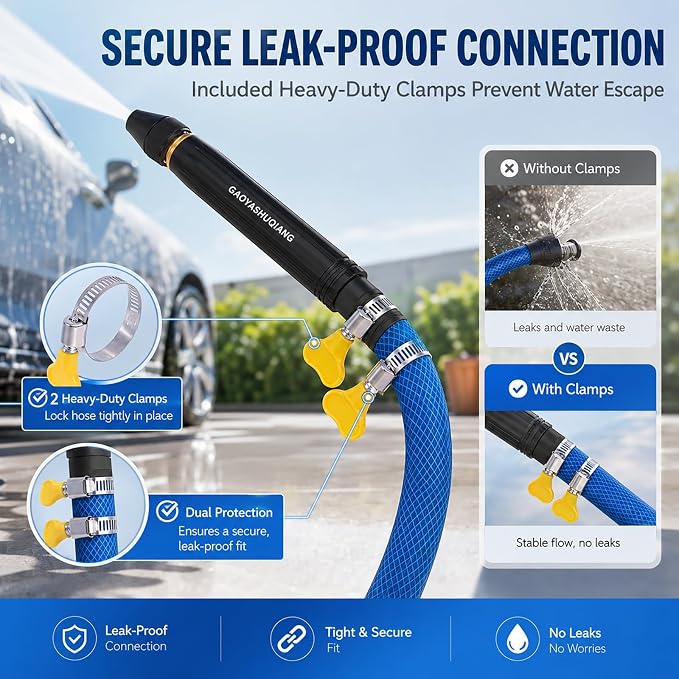 High Pressure Water Gun Hose Nozzle 2026 Upgraded Home Car Wash & Garden Sprayer Cannon Powerful Cleaning the Floor&windows Booster Wand Set Attachment Pet Bathing Jet Sweeper Tool Adjustable