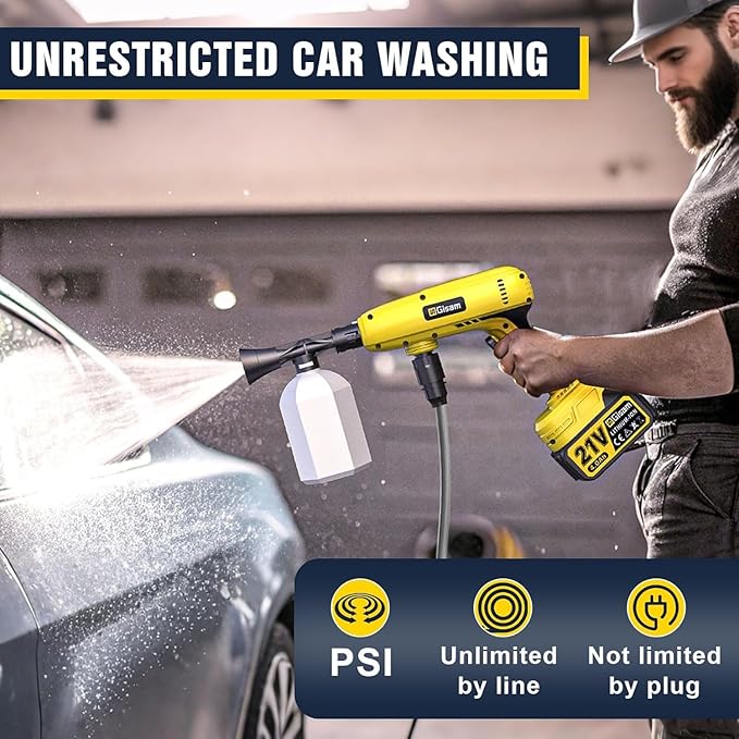 Cordless Portable Washer with Brushless Motor, 2x4000mAh Batteries & Fast Charger, 6-in-1 Nozzle, 16.5FT Hose, Extension Rod & Storage Case, Handheld Cleaning Tool for Car, Home, Patio & Garden