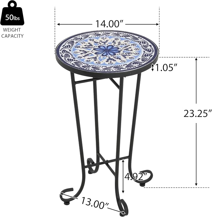 Christopher Knight Home Glady Outdoor Round Side Table, Patio Bistro Table with Ceramic Top and Metal Frame, Small Decorative Accent Table for Patio Garden Porch Balcony, Celadon