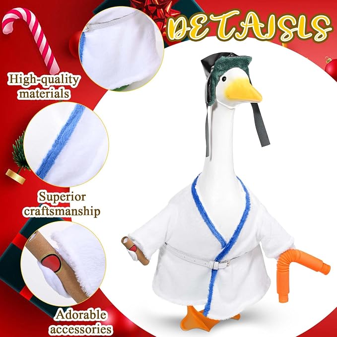 JcHrmers Cousin Porch Goose Outfits Christmas Lawn Porch Goose Clothes Robe Hat Water Pipe Fits 23" Cement Plastic Goose Statue for Halloween Christmas Outdoor Garden Yard Patio Statue Art Decor