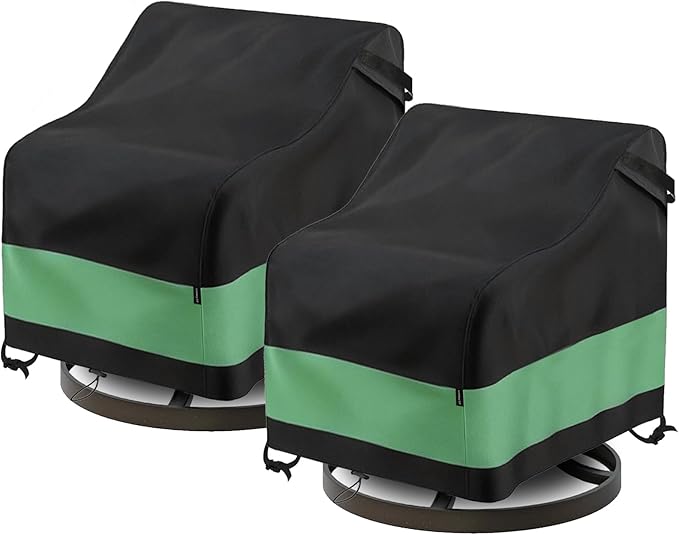 Swivel Patio Chair Cover 2 Pack Waterproof Heavy Duty Outdoor Chair Covers (33 W x 35 D x 38.5 H inch) Outdoor Swivel Lounge Chair Cover Black&Green