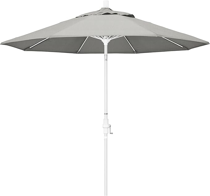 California Umbrella 9' Round Crank Lift, Collar Tilt, Aluminum Pole, Fiberglass Rib Patio Umbrella, White Finish