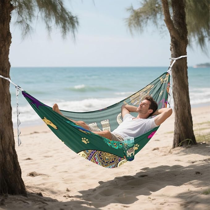 Retro Animal Outdoor Hammock with Tree Straps Cloth for Outside Beach Patio Garden