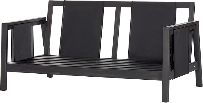 Christopher Knight Home Crew Acacia Wood Outdoor Loveseat and Coffee Table Set, 2 Piece Patio Furniture Set with Removable Cushion, Solid Wood Outdoor Conversation Set, Black+White