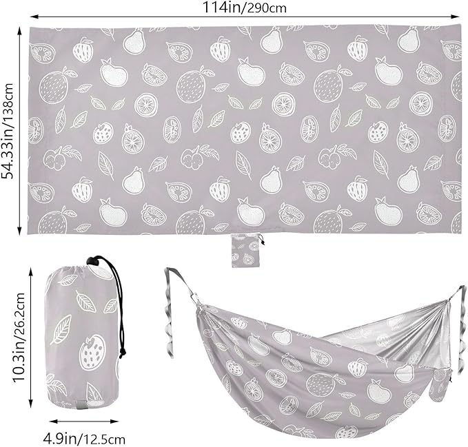 Camping Hammock Outdoor Hammocks for Outside Lemon Pear Line Art Beach Trees Portable Lightweight with Pockets Tree Straps Indoor