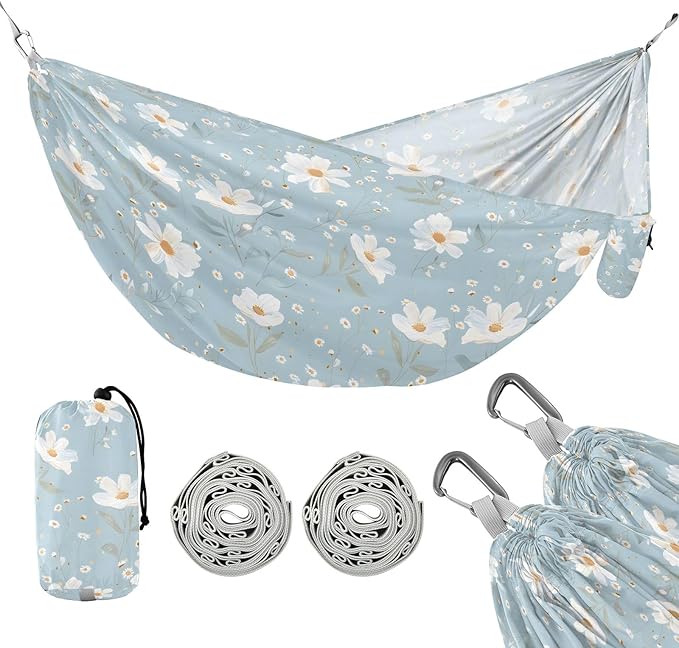Camping Hammock Outdoor Hammocks for Outside White Daisy Flowers Beach Trees Portable Lightweight with Pockets Tree Straps Indoor