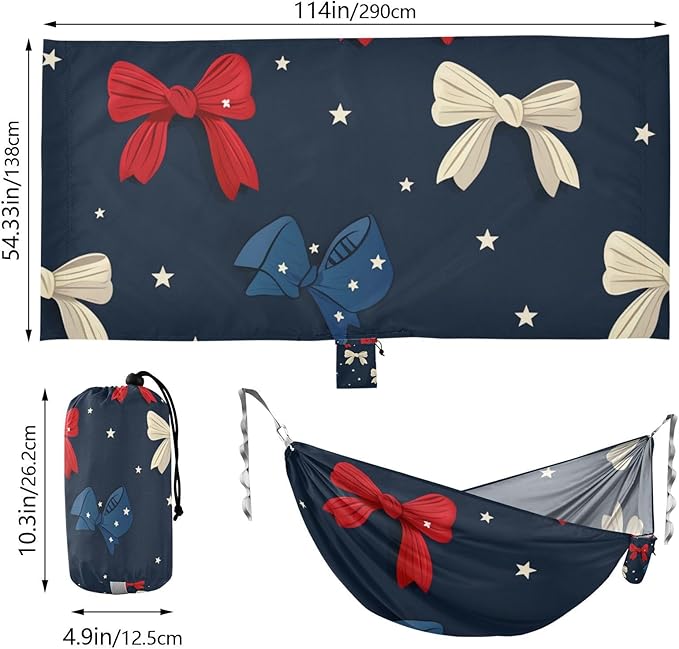4th of July Independence Day Red and Blue Bow 330lb Capacity Outdoor Hammocks Fabric Hammock for Outside Patio Garden hamaca para Patio Exterior