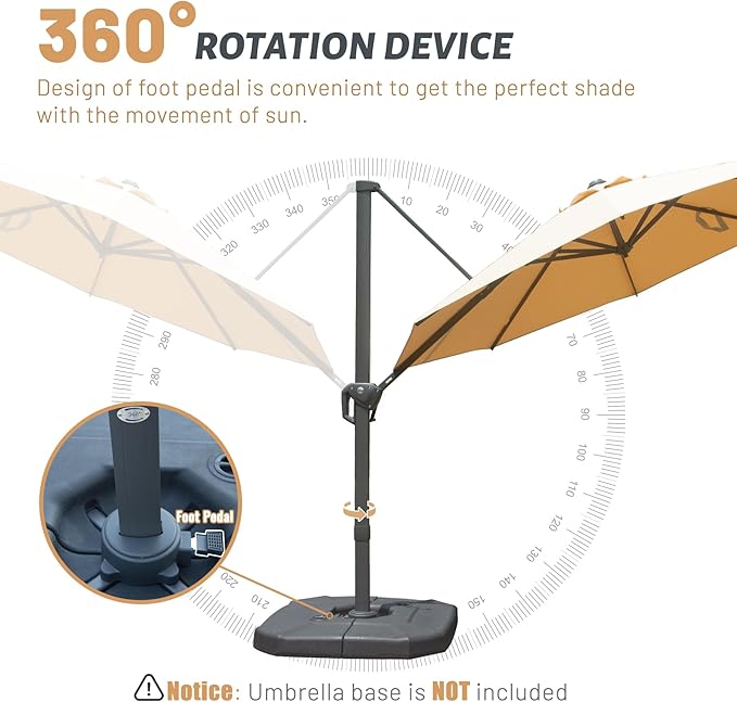 Domi 10FT Cantilever Patio Umbrella, Aluminum Windproof Outdoor Umbrella with 360°Rotation, Round Offset Sun Shade Umbrella for Outside Deck Backyard Garden Pool, Beige