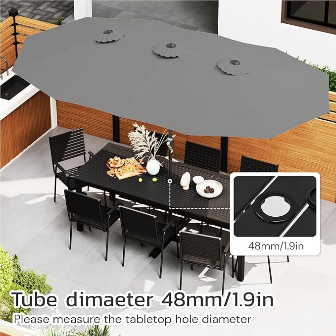 AECOJOY 15x9ft Double-Sided Patio Umbrella Outdoor Market Umbrella Large Umbrella Table 177''x104'' Umbrellas with Crank Air Vents for Deck Pool Patio (1.9" Pole, Dark Grey)