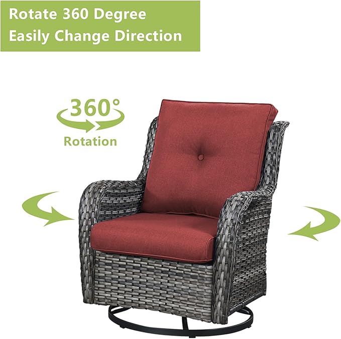 Rilyson Wicker Rocking Chair Swivel Chairs - 2 Piece Rocker Patio Chairs Set Rattan Rocking Chair for Outdoor Porch Deck Garden Backyard (Mixed Grey/Red)