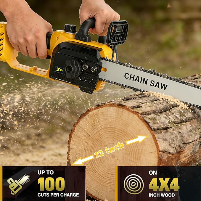 12" Cordless Chainsaw Compatible with Dewalt 20v Max Battery with Auto Oiler & Security Lock,Brushless Electric Chain saw for Wood Cutting, Tree Trimming (Battery Not Included)