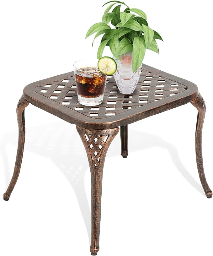 Outdoor Side Table - Patio End Tables Outside Cast Aluminum Anti-Rust Square for Balcony Pool Porch Garden, Antique Bronze