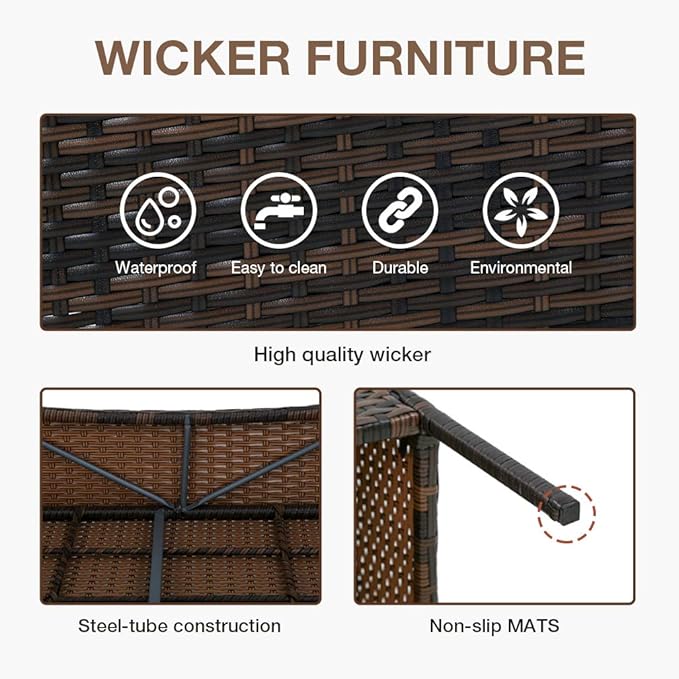 PayLessHere Patio Furniture 4 Pieces Outdoor Indoor Use Rattan Chairs Wicker Conversation Sets for Backyard Lawn Porch Garden Balcony,Brown