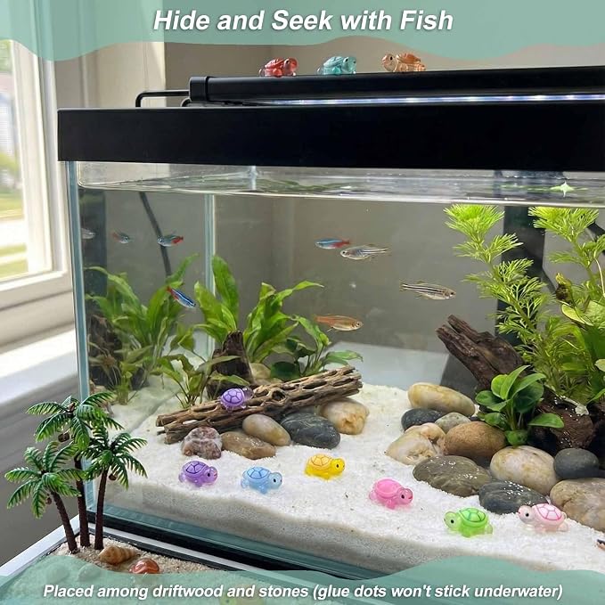100 Pcs Glow in The Dark Mini Resin Turtles, Luminous Tiny Sea Turtle Figurines to Hide, Small Plastic Ocean Animals for Aquarium, Micro Landscape, Fairy Garden & DIY Crafts Décor