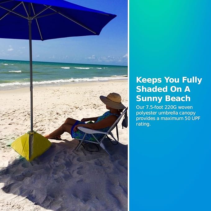 BEACHBUB ALL-IN-ONE BEACH UMBRELLA SYSTEM. Includes ULTRA Base (compliant with the ASTM F3681-24 Beach Umbrella Safety Standard). (Deep Ocean Blue)