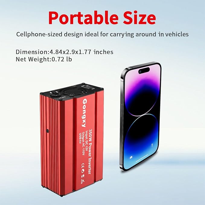 Car Power Inverters 350W Inverter - 12v DC to 110v AC Converter with AC Outlets USB Type-c Port,Car Power Converter for Truck/Home/Vehicles/Laptop Trip (Red, 350W)