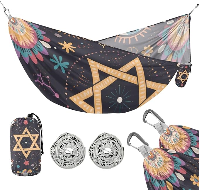 Bohemian Hexagram Eyes Star Purple 330lb Capacity Outdoor Hammocks with Hanging Rope Portable Hammock for Outside Beach Patio Garden Base para hamaca