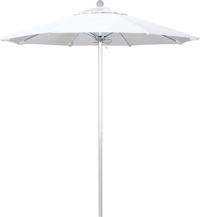 California Umbrella 7.5' Rd. Venture Series Contract Grade Patio Umbrella, Push Open Pin Stop, Silver Finish, Sunbrella Spectrum Cilantro