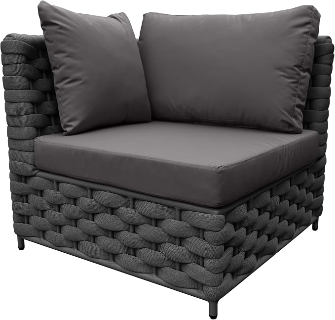 TWT ﻿Dark Gray Left Arm Outdoor Patio Sofa, Modular Woven Rope Sectional Chair with Water-Resistant Cushion & Rust-Proof Frame, for Backyard Balcony Deck