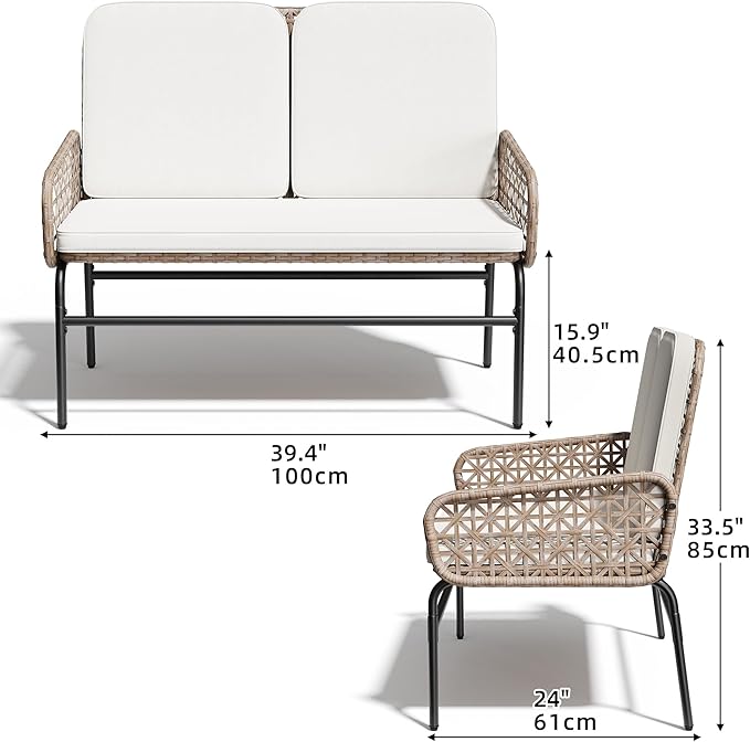 YITAHOME Patio Loveseat Wicker Outdoor Furniture, All Weather Rattan Conversation Loveseat for Backyard, Balcony and Deck with Soft Cushions, Light Brown+Beige