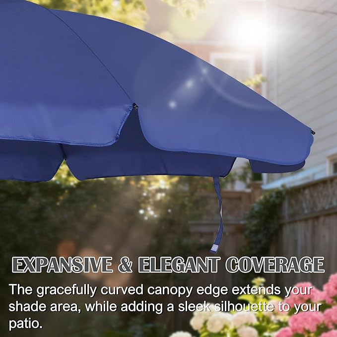 Blissun 6.5ft Patio Umbrella with Push Button Tilt & Height Adjustable, UV50+ Sun Protection with Sturdy Fiberglass Ribs & Iron Pole, Market Umbrella for Outdoor Table Garden Backyard Beach