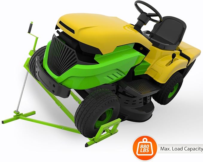 Foldable Lawn Mower Lift for Riding Tractors, Portable Lawn Mower Jack Lift Zero Turn & Telescoping Lawns Tractor Lifts with Adjustable Height/Manual or Power Handles, 880 LBS Capacity (Green)