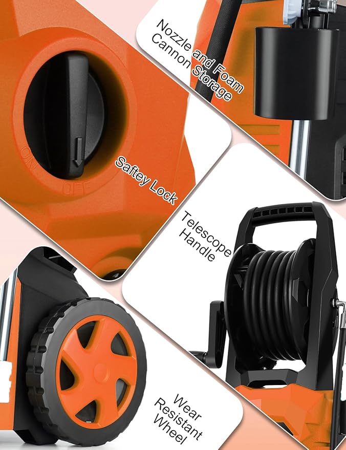 Electric Pressure Washer 5000 PSI Portable Power Washer with 33FT Pipe, 4 Nozzle Set for Home/Cars/Fences/Windows, Orange