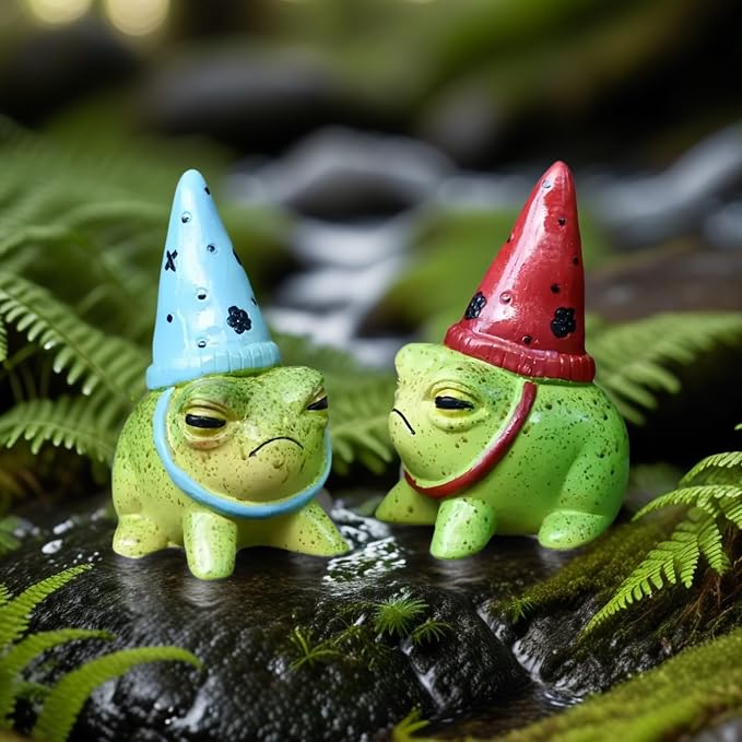 Charming Resin Frog Figurines with Hats, Miniature Garden Animal Statues, Decorative Flower-Themed Fairy Garden Accents for Succulent Planters, Outdoor & Indoor