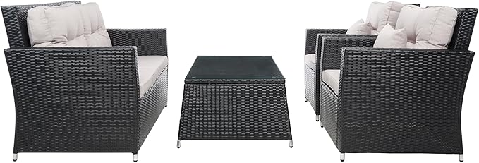 SAFAVIEH Outdoor Collection Lorma Black/Light Grey Wicker 4-Piece Conversation Patio Set